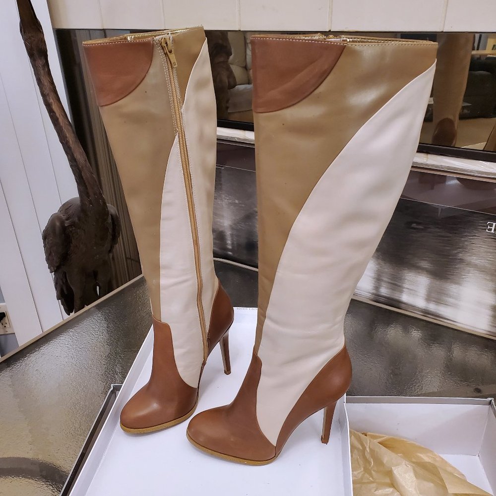 Charles David - Vane. Tri-color kid skin knee high boots. - Rare! 2010
